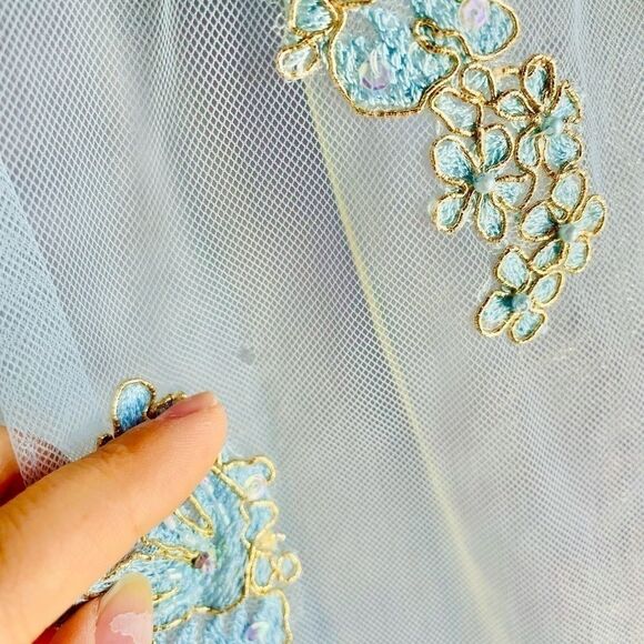 Jovani Baby Light Blue Gold Corset Slit Strapless Gown - Picture 8 of 12